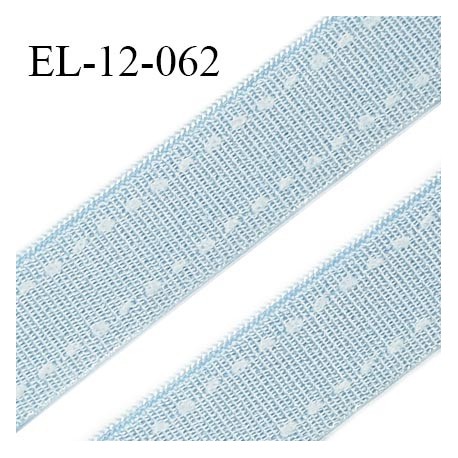 Elastique 12 mm lingerie haut de gamme couleur bleu ciel satiné avec surpiqure blanche largeur 12 mm prix au mètre