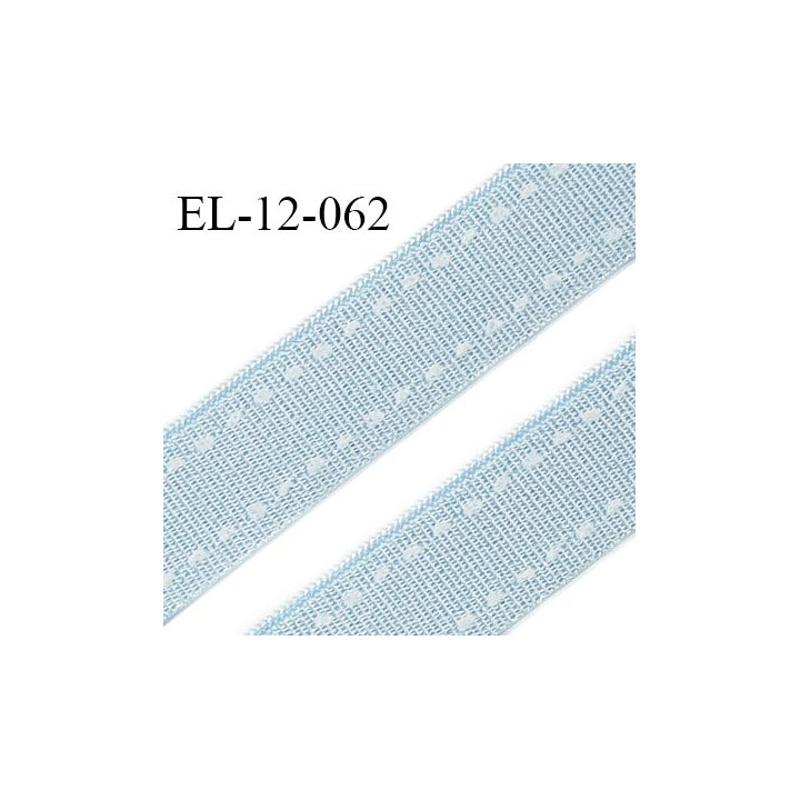 Elastique 12 mm lingerie haut de gamme couleur bleu ciel satiné avec surpiqure blanche largeur 12 mm prix au mètre