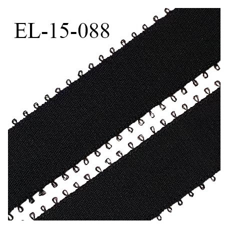Elastique picots 15 mm couleur noir brillant haut de gamme polyamide élasthanne superbe largeur 15 mm prix au mètre