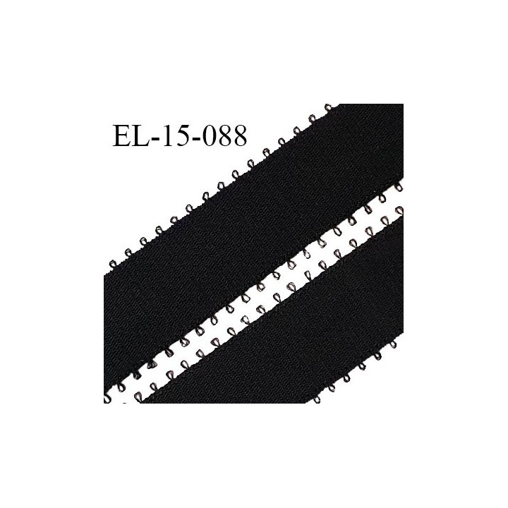Elastique picots 15 mm couleur noir brillant haut de gamme polyamide élasthanne superbe largeur 15 mm prix au mètre