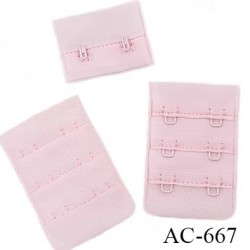 Agrafe attache 38 mm de soutien gorge 3 rangées 2 crochets largeur 38 mm hauteur 55 mm couleur rose babydoll fabriqué en France