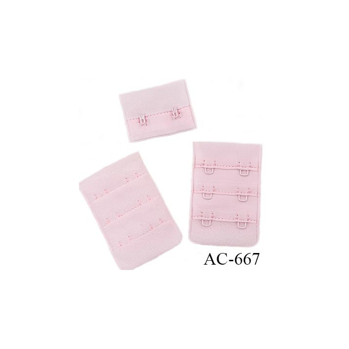 Agrafe attache 38 mm de soutien gorge 3 rangées 2 crochets largeur 38 mm hauteur 55 mm couleur rose babydoll fabriqué en France