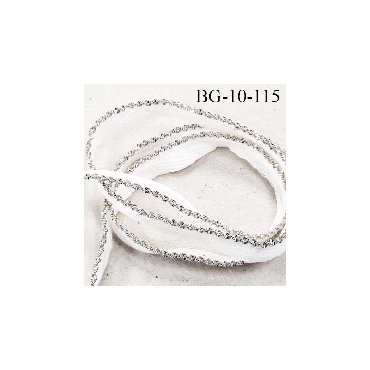 Galon ruban 10 mm haut de gamme en coton sergé blanc et liseré métal style diamant prix au mètre
