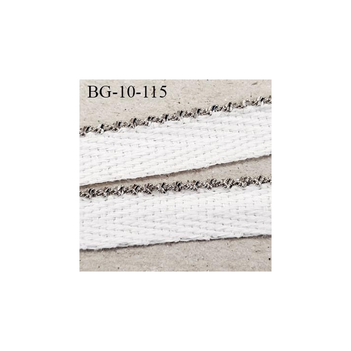Galon ruban 10 mm haut de gamme en coton sergé blanc et liseré métal style diamant prix au mètre