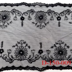 Dentelle 150 mm brodé sur tulle couleur noir haut de gamme douce agréable au touché largeur 150 mm prix au mètre