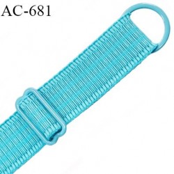 Bretelle lingerie 16 mm haut gamme turquoise lagon avec 1 barrette + 1 anneau métal thermolaqué longueur 43 cm prix à l'unité