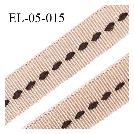 Elastique 5 mm lingerie haut de gamme fabriqué en France couleur dune satiné avec surpiqure noire au centre prix au mètre
