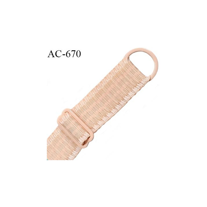 Bretelle lingerie 19 mm haut  gamme champagne rosé avec 1 barrette + 1 anneau métal thermolaqué longueur 43 cm prix à l'unité