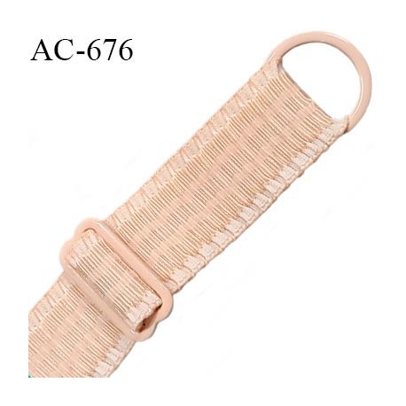 Bretelle lingerie 16 mm haut  gamme champagne rosé avec 1 barrette + 1 anneau métal thermolaqué longueur 43 cm prix à l'unité