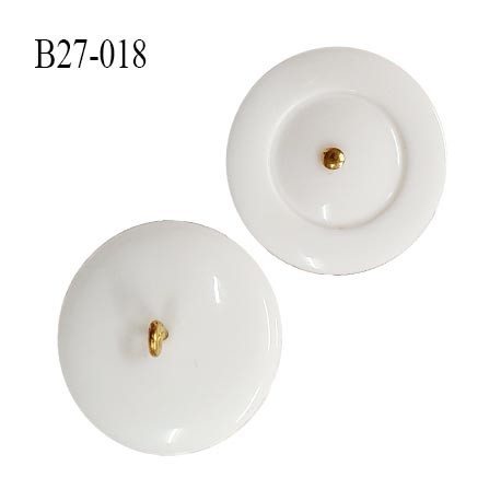 Bouton 27 mm couleur blanc en pvc accroche avec un anneau doré diamètre 27 mm épaisseur 6 mm prix à la pièce