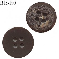 Bouton 15 mm 4 trous couleur marron effet bois de coco diamètre 15 mm épaisseur 2.9 mm prix à l'unité