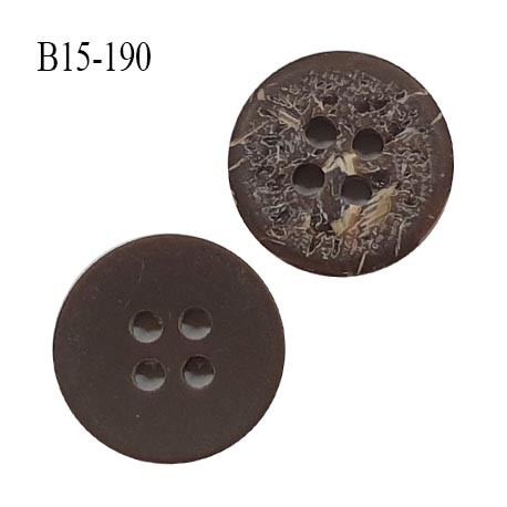 Bouton 15 mm 4 trous couleur marron effet bois de coco diamètre 15 mm épaisseur 2.9 mm prix à l'unité