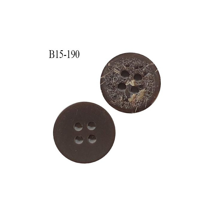 Bouton 15 mm 4 trous couleur marron effet bois de coco diamètre 15 mm épaisseur 2.9 mm prix à l'unité