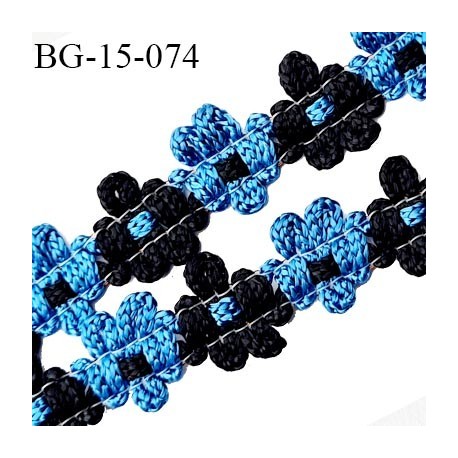 Galon ruban 15 mm à fleurs brodées superbe couleur bleu et noir lumineux diamètre des fleurs 15 mm prix au mètre