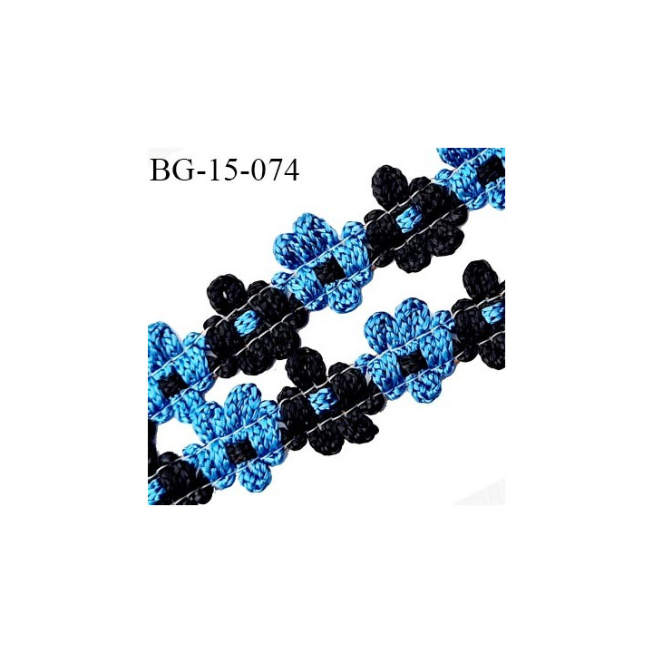 Galon ruban 15 mm à fleurs brodées superbe couleur bleu et noir lumineux diamètre des fleurs 15 mm prix au mètre