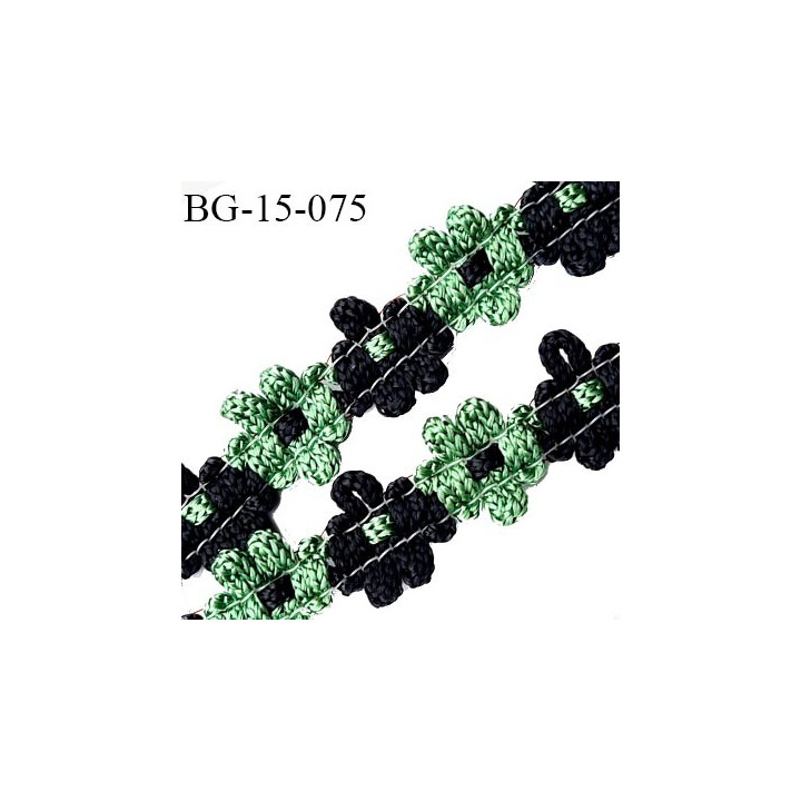 Galon ruban 15 mm à fleurs brodées superbe couleur vert et noir lumineux diamètre des fleurs 15 mm prix au mètre