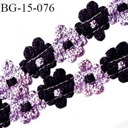 Galon ruban 15 mm à fleurs brodées superbe couleur lilas et noir diamètre des fleurs 15 mm prix au mètre