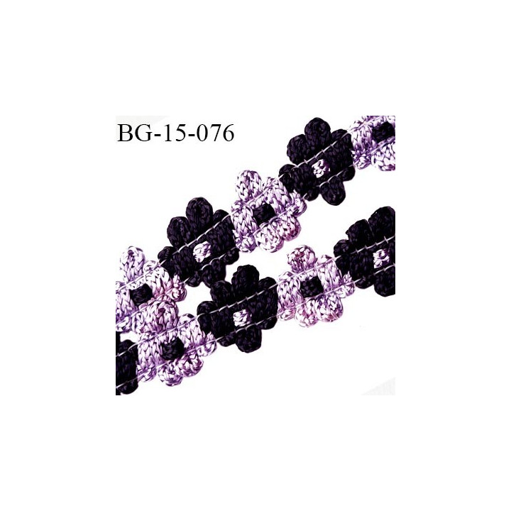 Galon ruban 15 mm à fleurs brodées superbe couleur lilas et noir diamètre des fleurs 15 mm prix au mètre