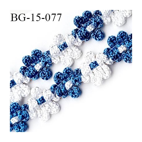 Galon ruban 15 mm à fleurs brodées superbe couleur bleu et blanc lumineux diamètre des fleurs 15 mm prix au mètre