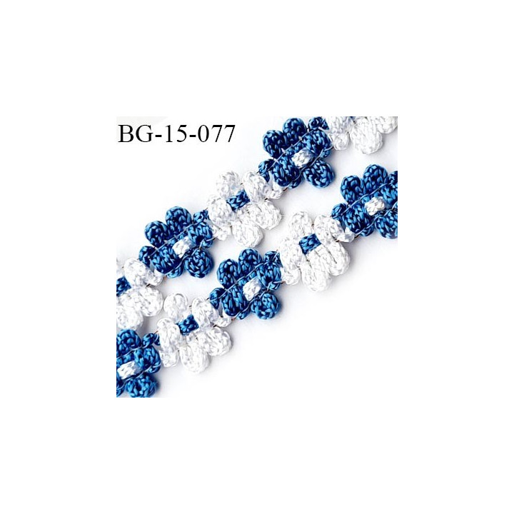 Galon ruban 15 mm à fleurs brodées superbe couleur bleu et blanc lumineux diamètre des fleurs 15 mm prix au mètre