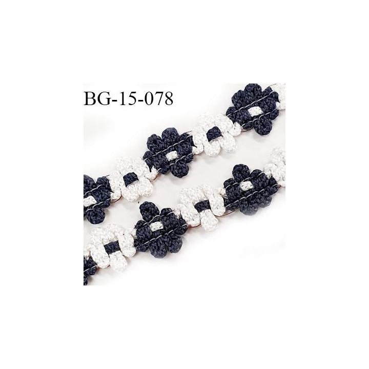 Galon ruban 15 mm à fleurs brodées superbe couleur anthracite et blanc lumineux diamètre des fleurs 15 mm prix au mètre