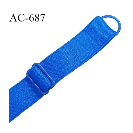 Bretelle lingerie SG 20 mm très haut de gamme couleur bleu royal satiné 1 barrette + 1 anneau longueur 38 cm prix à l'unité