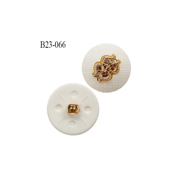 Bouton 23 mm en pvc couleur blanc avec motif doré accroche avec un anneau diamètre 23 mm épaisseur 7.5 mm prix à l'unité