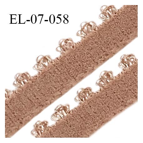 Elastique 7 mm lingerie haut de gamme fabriqué en France couleur praline largeur 7 mm + picots 3 mm prix au mètre