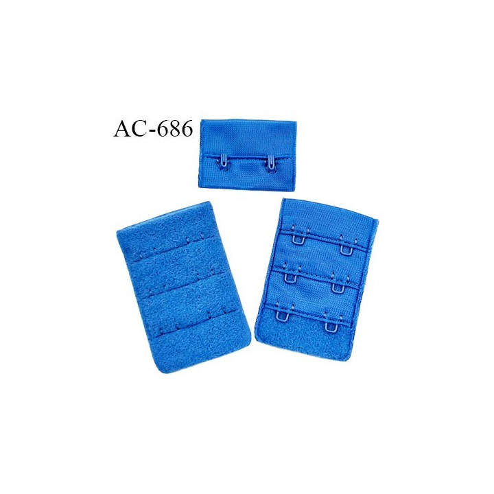 Agrafe attache 38 mm de soutien gorge 3 rangées 2 crochets largeur 38 mm hauteur 55 mm couleur bleu roy fabriqué en France