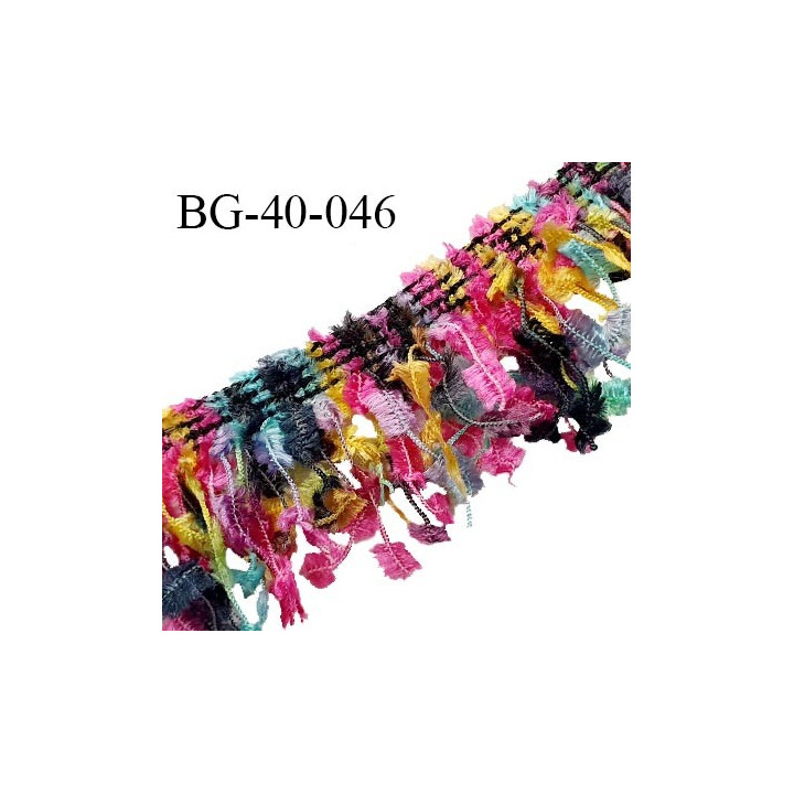 Galon franges 40 mm effet plumes multicolore rose jaune bleu et vert largeur bande 10 mm + 30 mm de franges prix au mètre