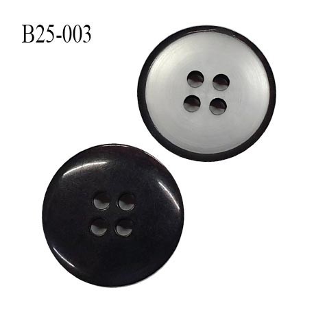 Bouton 25 mm en pvc 4 trous couleur gris brillant et contour noir diamètre 25 mm épaisseur 3.8 mm prix à l'unité