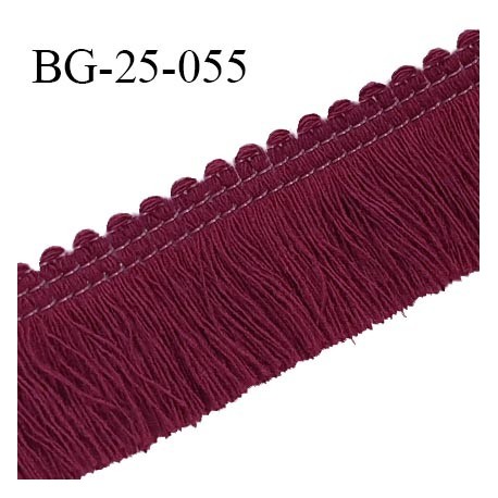 Galon franges 25 mm coton couleur bordeaux largeur de bande 7 mm + 18 mm de franges prix au mètre