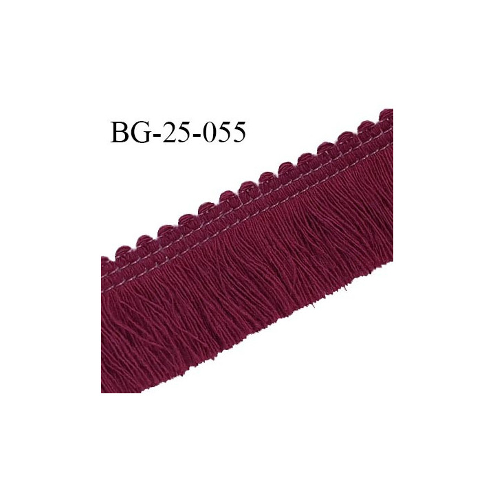 Galon franges 25 mm coton couleur bordeaux largeur de bande 7 mm + 18 mm de franges prix au mètre
