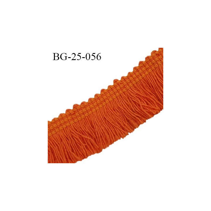 Galon franges 25 mm coton couleur orange largeur de bande 7 mm + 18 mm de franges prix au mètre