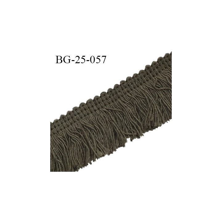 Galon franges 25 mm coton couleur vert kaki largeur de bande 7 mm + 18 mm de franges prix au mètre