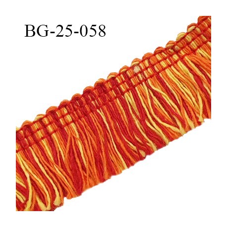Galon franges 25 mm coton couleur jaune orange rouge largeur de bande 7 mm + 18 mm de franges prix au mètre