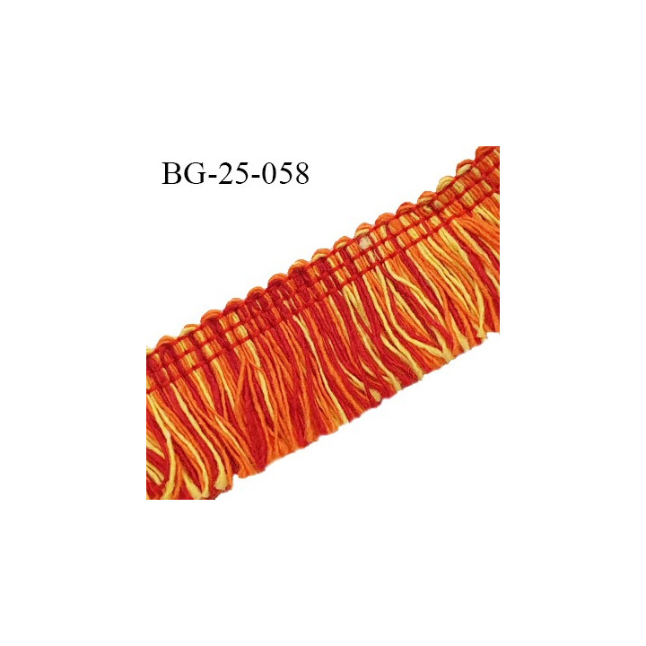 Galon franges 25 mm coton couleur jaune orange rouge largeur de bande 7 mm + 18 mm de franges prix au mètre