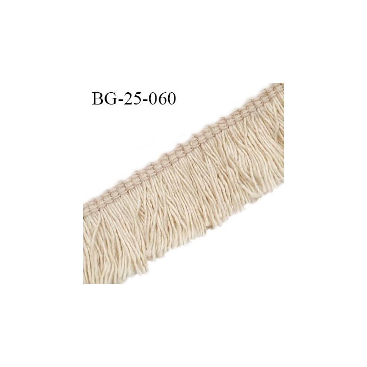 Galon franges 25 mm coton couleur beige largeur de bande 7 mm + 18 mm de franges prix au mètr
