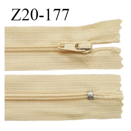 Fermeture zip 20 cm couleur jaune pâle non séparable largeur 2.8 cm glissière nylon largeur 4 mm prix à l'unité