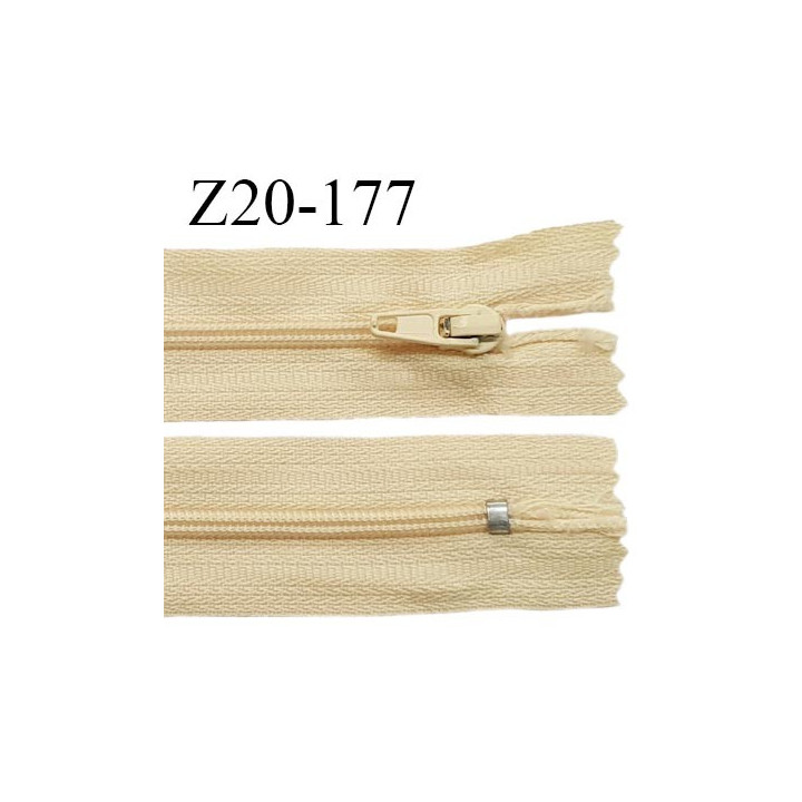 Fermeture zip 20 cm couleur jaune pâle non séparable largeur 2.8 cm glissière nylon largeur 4 mm prix à l'unité