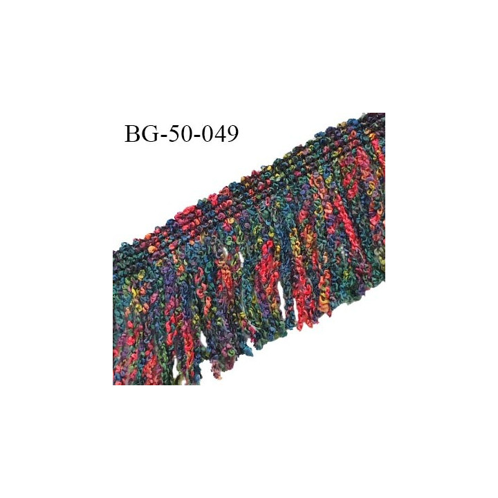 Galon franges 50 mm multicolore rouge jaune bleu et vert largeur bande 10 mm + 40 mm de franges prix au mètre