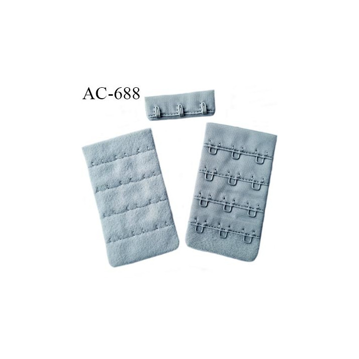 Agrafe attache 42 mm de soutien gorge 4 rangées 3 crochets largeur 42 mm hauteur 70 mm couleur gris fabriqué en France