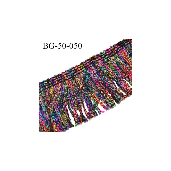 Galon franges 50 mm multicolore rose jaune bleu et vert largeur bande 10 mm + 40 mm de franges prix au mètre