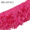 Galon franges 45 mm effet plumes couleur rose fushia largeur bande 10 mm + 35 mm de franges prix au mètre