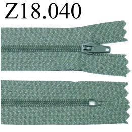 fermeture éclair  longueur 18 cm couleur gris vert non séparable zip nylon largeur 2.5 cm