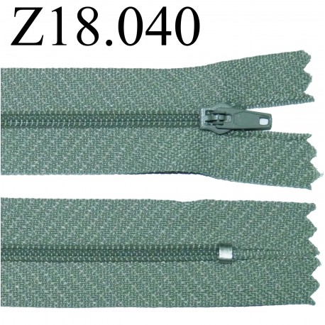 fermeture éclair longueur 18 cm couleur gris vert non séparable zip nylon largeur 2.5 cm