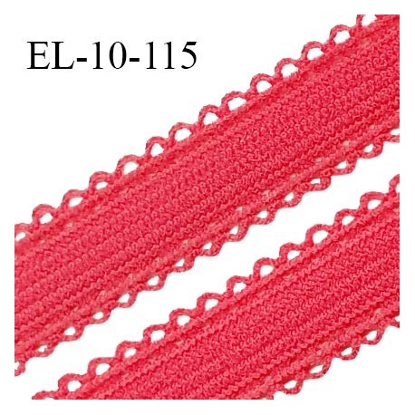 Elastique 10 mm lingerie haut de gamme couleur hibiscus largeur 10 mm + 2 mm de picots de chaque côté prix au mètre