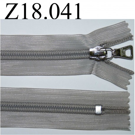 fermeture éclair invisible grise longueur 18 cm couleur gris non séparable zip nylon largeur 2.3 cm
