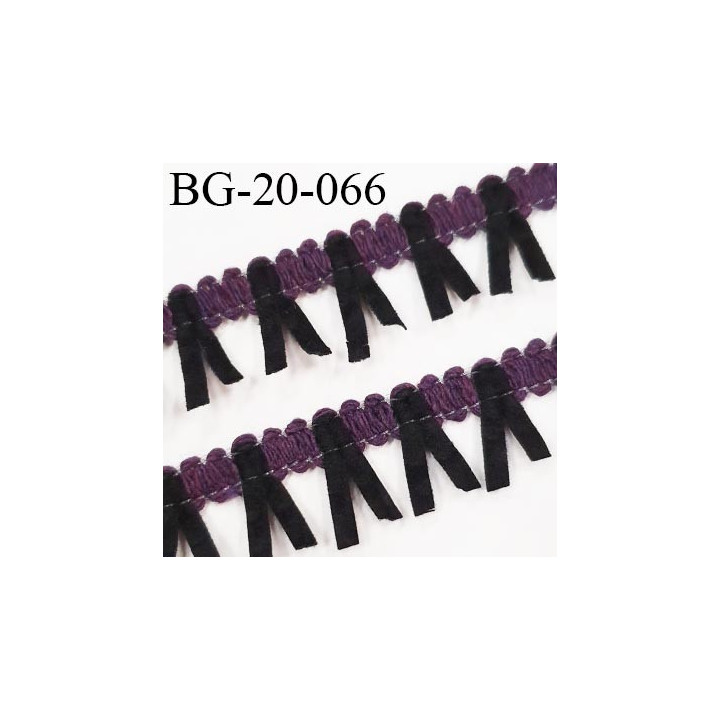 Galon ruban à franges style daim largeur 20 mm très doux couleur noir et prune vendu au mètre
