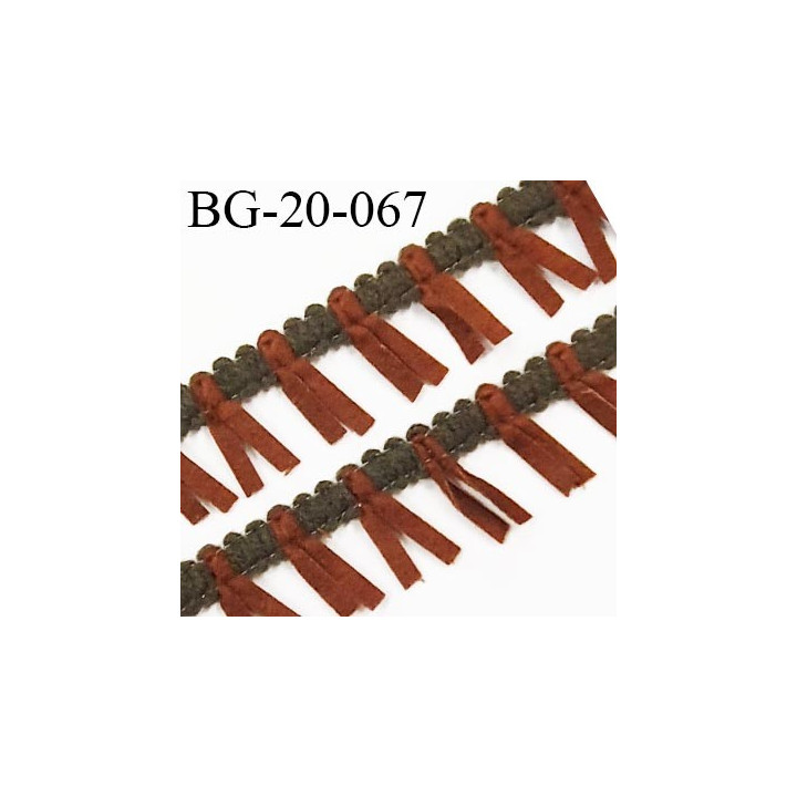 Galon ruban à franges style daim largeur 20 mm très doux couleur kaki et marron vendu au mètre
